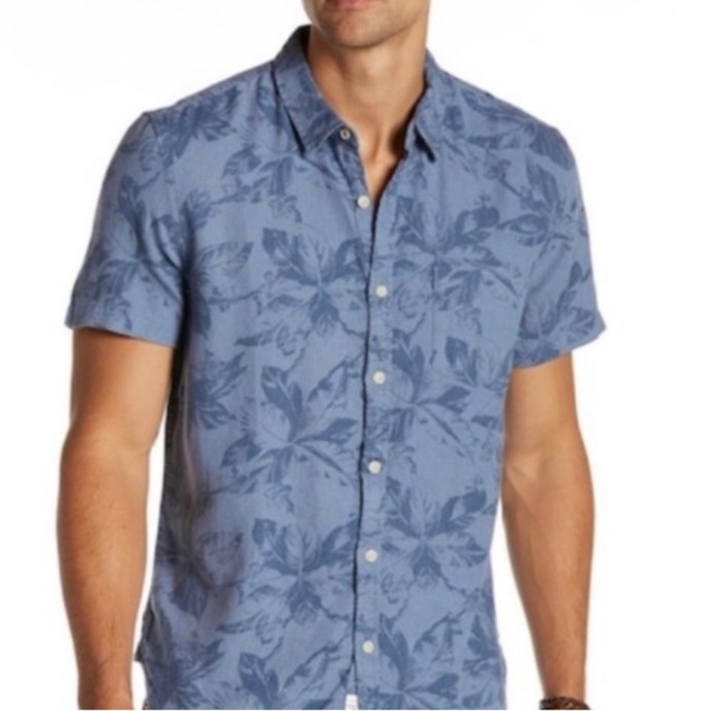 Lucky Brand short sleeve tropical print linen button up shirt
